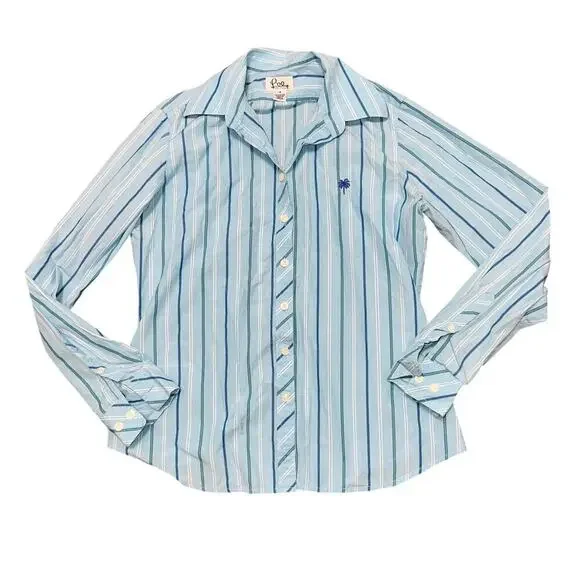 LILLY PULITZER Women's Light Blue Striped Collared Button Down Size 4 - Picture 1 of 8